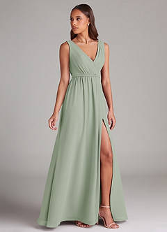Azazie Tanicia Robes de demoiselle d'honneur Robe Trapèze en Mousseline de soie Plissée Vert Sauge image3