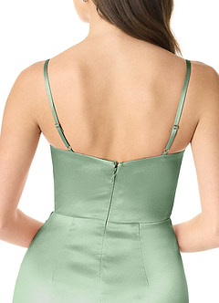 Azazie Sukia Final Sale Matcha Mermaid Pleated Metallic Satin Dress image5