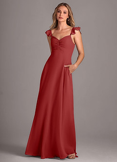 Azazie Kaylyn Robes de demoiselle d'honneur Robe Trapèze en Mousseline de soie Rayé Rouille image3
