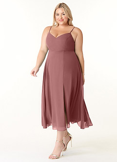 Azazie Clarissa Bridesmaid Dresses A-Line V-Neck Chiffon Tea-Length Dress image9