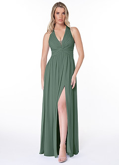 Azazie Jaclyn Bridesmaid Dresses Eucalyptus A-Line Pleated Chiffon Dress image1
