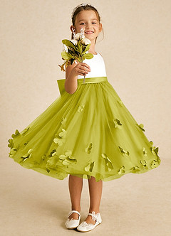 Azazie Sprout Robe Demoiselle D'honneur Fillette Robe Trapèze en Tulle Arc Citronnelle image2