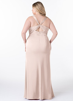 Azazie Mero Vestidos de damas de honor Vestido de Rosa Rubor de Satén Elástico de Corte Recto con Plisado image3