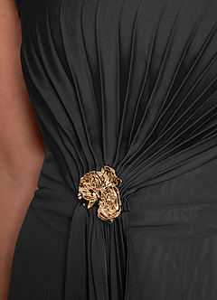 Azazie Dinanta Mother of the Bride Dresses Black Column Pleated Chiffon Dress image8