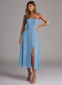 Azazie Wren Bridesmaid Dresses Steel Blue A-Line Strapless Chiffon Dress image1
