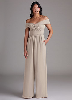 Azazie Lamara Bridesmaid Dresses Frost Off the Shoulder Chiffon Convertible Jumpsuit image1
