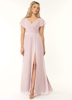Azazie Rylee Bridesmaid Dresses Blushing Pink A-Line Pleated Chiffon Dress image1