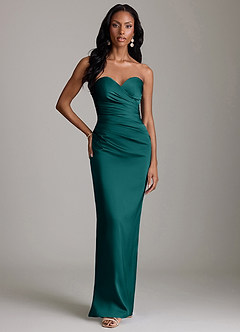 Azazie Sonora Vestidos de damas de honor Vestido de Pavo Real de Satén Elástico de Corte Recto con Sin tirantes image6