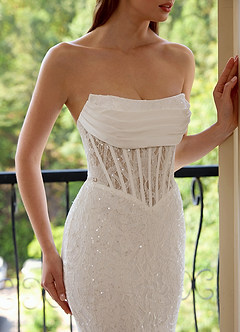 Orianthe White Sheer Corset Sequin Embroidery Mermaid Prom Dress image7