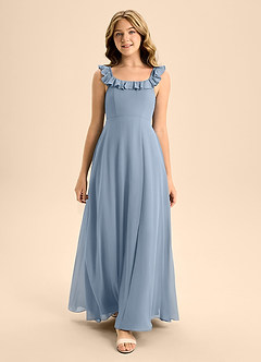 Azazie Callie Junior Dusty Blue A-Line Ruched Chiffon Dress image4