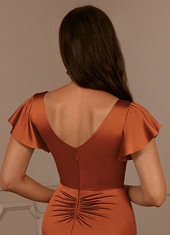 Azazie Roya Mother of the Bride Dresses Cinnamon Mermaid V-Neck Pleated Stretch Satin Dress image6