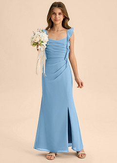 Azazie Jessamine Junior Vestido de Azul Acero de Gasa de Corte Sirena con Escote de Corazón image1