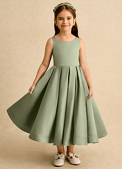 Azazie Babs Blumenmädchenkleider Ballkleid Plissee Matte Satin Kleid Pistazie image2