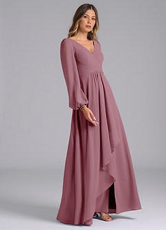 Azazie Liah Bridesmaid Dresses Vintage Mauve A-Line Long Sleeve Chiffon Dress image5