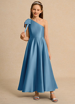 Azazie Guppy Junior Formal Flower Girl Klänningar Klä A-Line i Matt satäng Ena axeln image3