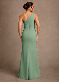 Azazie Floy Mother of the Bride Dresses Matcha Sheath One Shoulder Chiffon Dress image3