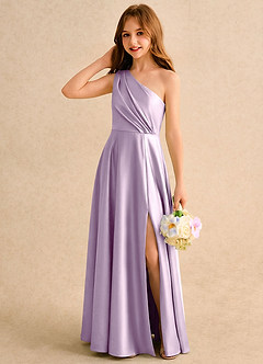 Azazie Puddles Girls Formal Flower Girl Klänningar Klä A-Line i Stretch Satin Ena axeln image3