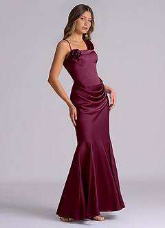 Azazie Inara Bridesmaid Dresses Mulberry Mermaid Pleated Stretch Satin Dress image5