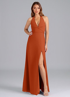 Azazie Odie Robes de demoiselle d'honneur Robe Trapèze en Mousseline de soie Orange Brûlée image3