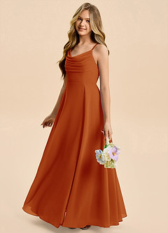 Azazie Gia Junior A-Linie Plissee Chiffon Kleid Paprika image3