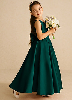 Azazie Pipsy Flower Girl Dresses Pine A-Line Bow Matte Satin Dress image3