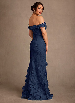 Azazie Lotta Mother of the Bride Dresses Dark Navy Mermaid Off the Shoulder Lace Dress image2