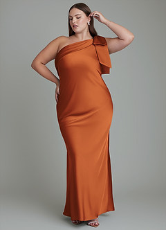 Azazie Yuanna Bridesmaid Dresses Cinnamon Mermaid One Shoulder Stretch Satin Dress image11