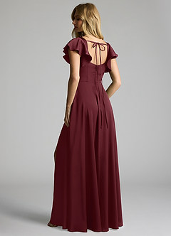 Azazie Bondi Brautjungfernkleider A-Linie Schleifen Stretch-Satin Kleid Cabernetrot image3