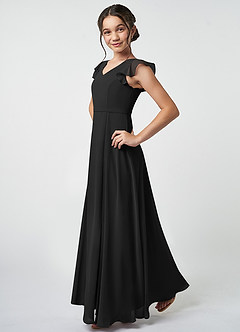 Azazie Claudine A-Linie Plissee Chiffon Kleider Schwarz image3