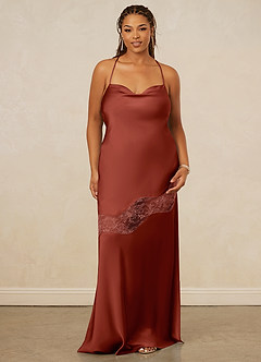 Christian Siriano Bridal for Azazie 1012 Bridesmaid Dresses Terracotta Sheath Lace Stretch Satin Dress image11