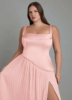 Azazie Stephanie Robes de demoiselle d'honneur Robe Trapèze en Satin extensible Plissé Rose Poudré image9