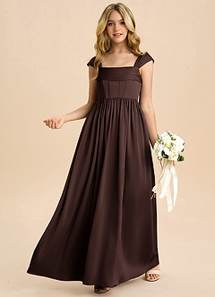 Azazie Hattie Junior Robe Trapèze en Satin extensible Plissée Ganache image4