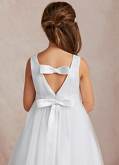 Azazie Marlee Flower Girl Dresses White A-Line Pleated Matte Satin Dress image2