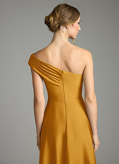 Azazie Melanie 신부 들러리 드레스 A라인 오프 더 숄더 스트레치 새틴 바닥 길이 드레스 image2