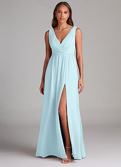 Azazie Tanicia Robes de demoiselle d'honneur Robe Trapèze en Mousseline de soie Plissé Bleu Nuage image1