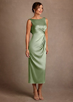 Azazie Mazhe Mère de la mariée Robes Robe Trapèze en Satin extensible Plissée Vert Sauge image4