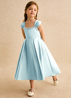 Azazie Yosemite Blumenmädchenkleider Ballkleid Herzausschnitt Matte Satin Kleid Seegrün image6