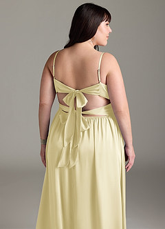 Azazie Zeya Bridesmaid Dresses Lemon Sorbet A-Line Pleated Stretch Satin Dress image15
