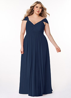 Azazie Kaitlynn Bridesmaid Dresses Dark Navy Empire Ruched Chiffon Convertible Dress image10