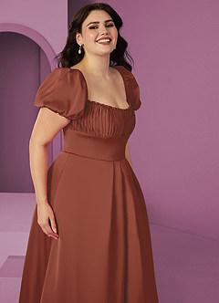 Barbie ♥ Azazie Bridesmaid Dresses Auburn A-Line Ruched Stretch Satin Dress image10