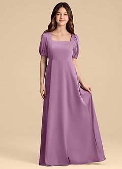 Azazie Briar Junior Vestido de Glicinia de Satén Elástico de Corte en A con Lazo image4