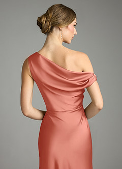 Azazie Emerson Bridesmaid Dresses Salmon Pink Mermaid Off the Shoulder Stretch Satin Dress image7