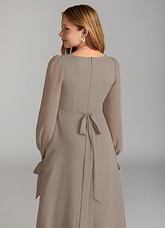 Azazie Leonia Junior Taupe A-Line with Pockets Chiffon Dress image6