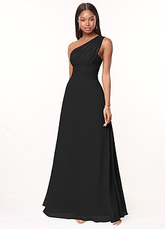 Azazie Ashley At-home Try On Dresses Black A-Line Ruched Chiffon Dress image1