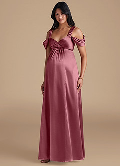 Azazie Rhea Abiti da damigella d'onore premaman Abito A-Line Plissettato Raso Metallizzato Floor-Length image1