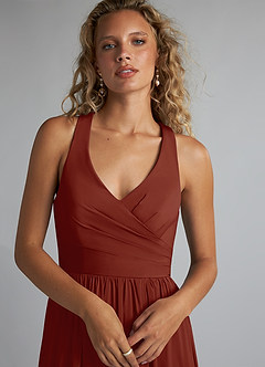 Azazie Kecia Final Sale Terracotta A-Line V-Neck Stretch Chiffon Dress image5