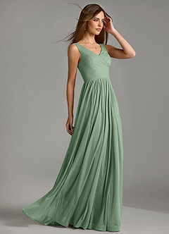 Azazie Keyla Bridesmaid Dresses Matcha A-Line Pleated Mesh Dress image6