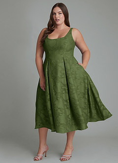 Azazie Amalie Brautjungfernkleider A-Linie Plissee Blumen-Burnout Kleid Olivgrün image7