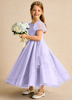 Azazie Duckie Flower Girl Dresses Lilac Ball-Gown Pleated Tulle Dress image4