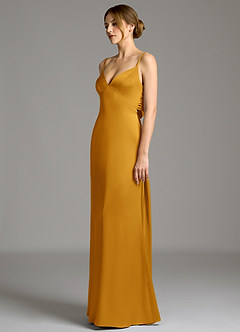 Azazie Adriane Abiti da Damigella Abito Tubino in Raso Elasticizzato Fiocco Caramello image3